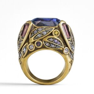 Vintage Heidi Daus Blue Gemstone Ring with Gold Detailing